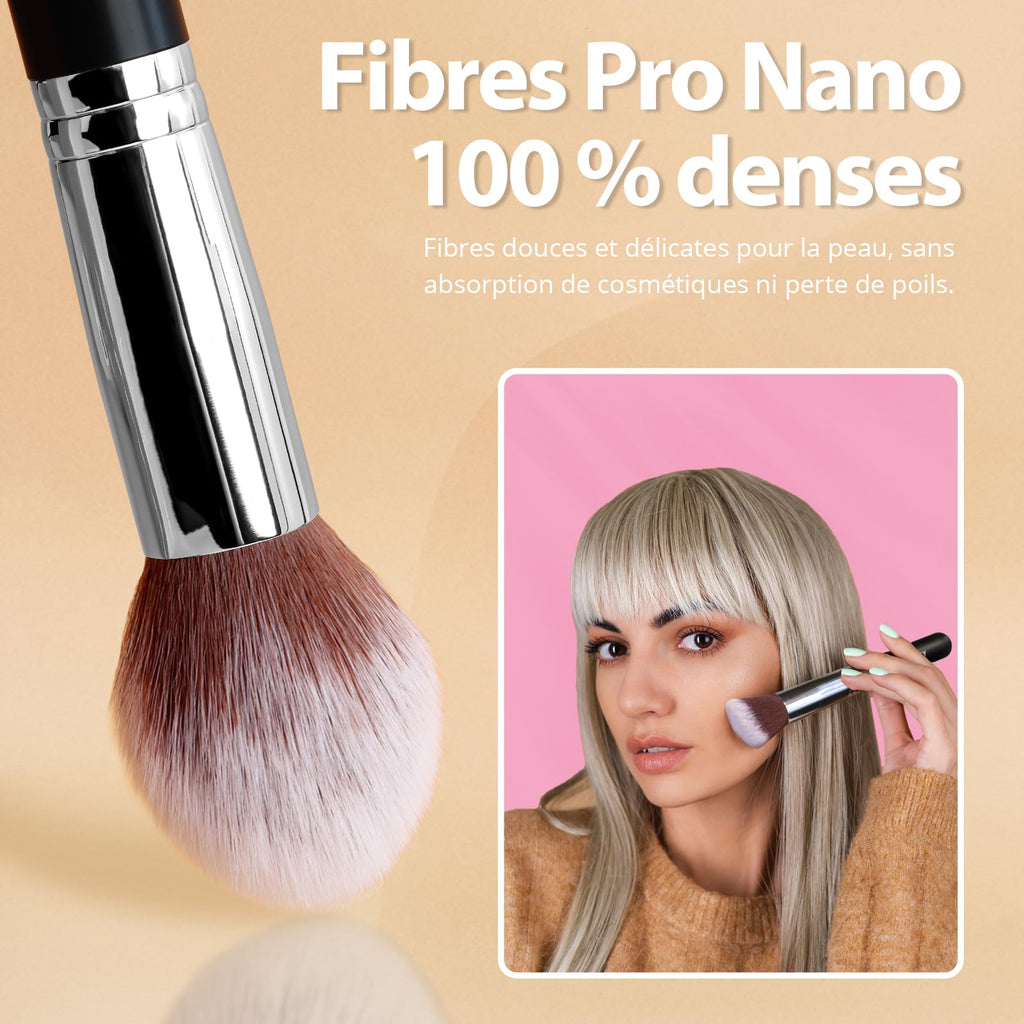 BEAKEY Pinceaux Maquillages Professionnel, Pinceau Maquillage Pour Fond de Teint Blush L'anti-cernes Fard à Paupières Poudre Libre, Avec Blender Eponge(10+2pcs, Noir/Argent) Skin Lab