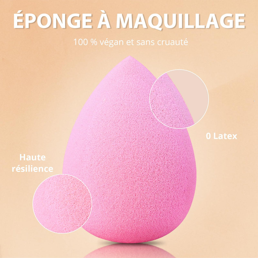 BEAKEY Pinceaux Maquillages Professionnel, Pinceau Maquillage Pour Fond de Teint Blush L'anti-cernes Fard à Paupières Poudre Libre, Avec Blender Eponge(10+2pcs, Noir/Argent) Skin Lab