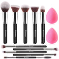 BEAKEY Pinceaux Maquillages Professionnel, Pinceau Maquillage Pour Fond de Teint Blush L'anti-cernes Fard à Paupières Poudre Libre, Avec Blender Eponge(10+2pcs, Noir/Argent) Skin Lab