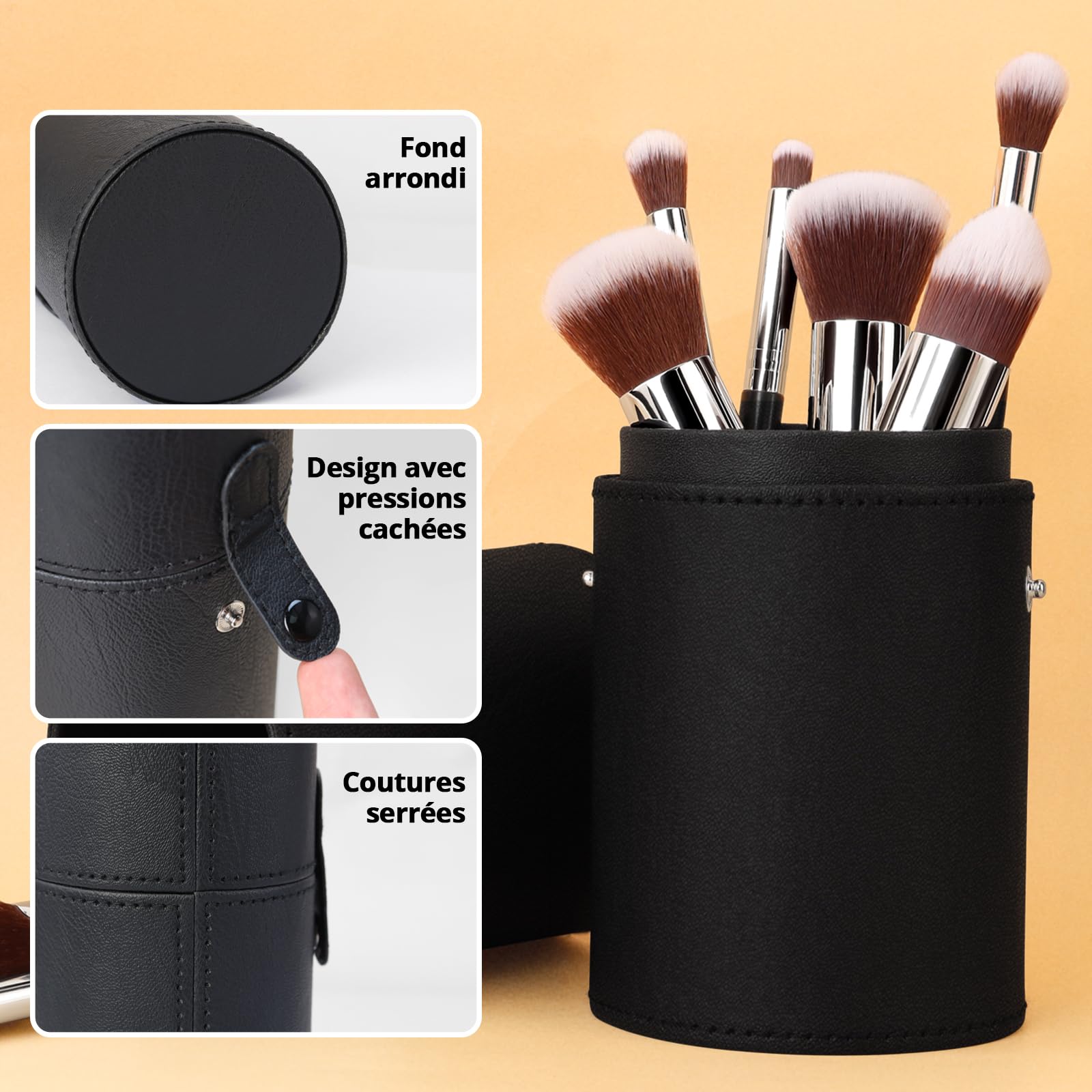 BEAKEY Pinceaux Maquillages Professionnel, Pinceau Maquillage Pour Fond de Teint Blush L'anti-cernes Fard à Paupières Poudre Libre, Avec Blender Eponge(10+2pcs, Noir/Argent) Skin Lab