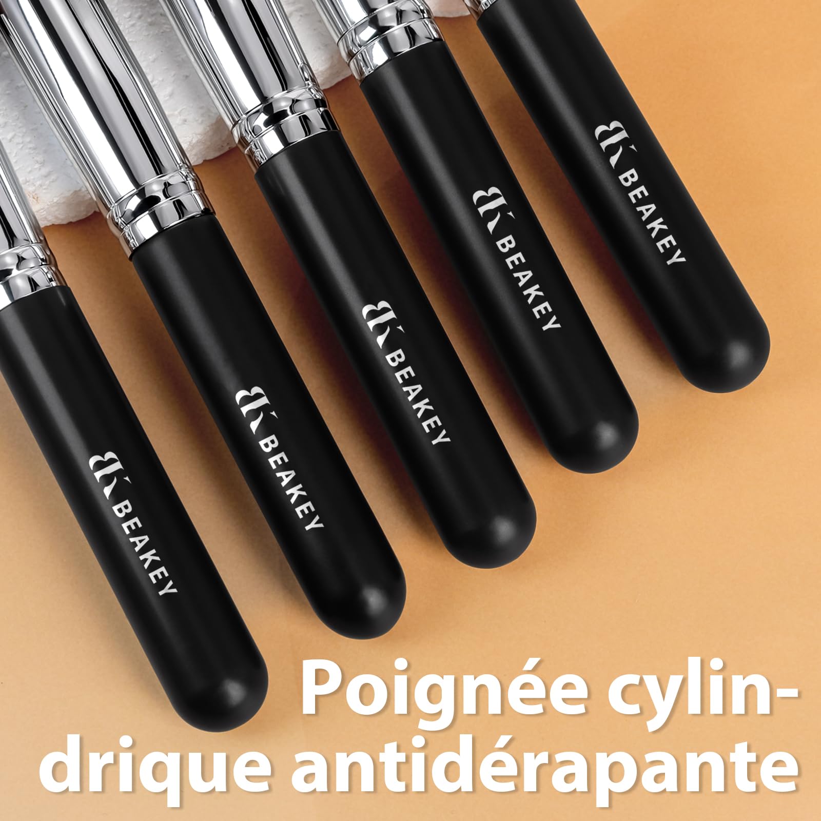 BEAKEY Pinceaux Maquillages Professionnel, Pinceau Maquillage Pour Fond de Teint Blush L'anti-cernes Fard à Paupières Poudre Libre, Avec Blender Eponge(10+2pcs, Noir/Argent) Skin Lab