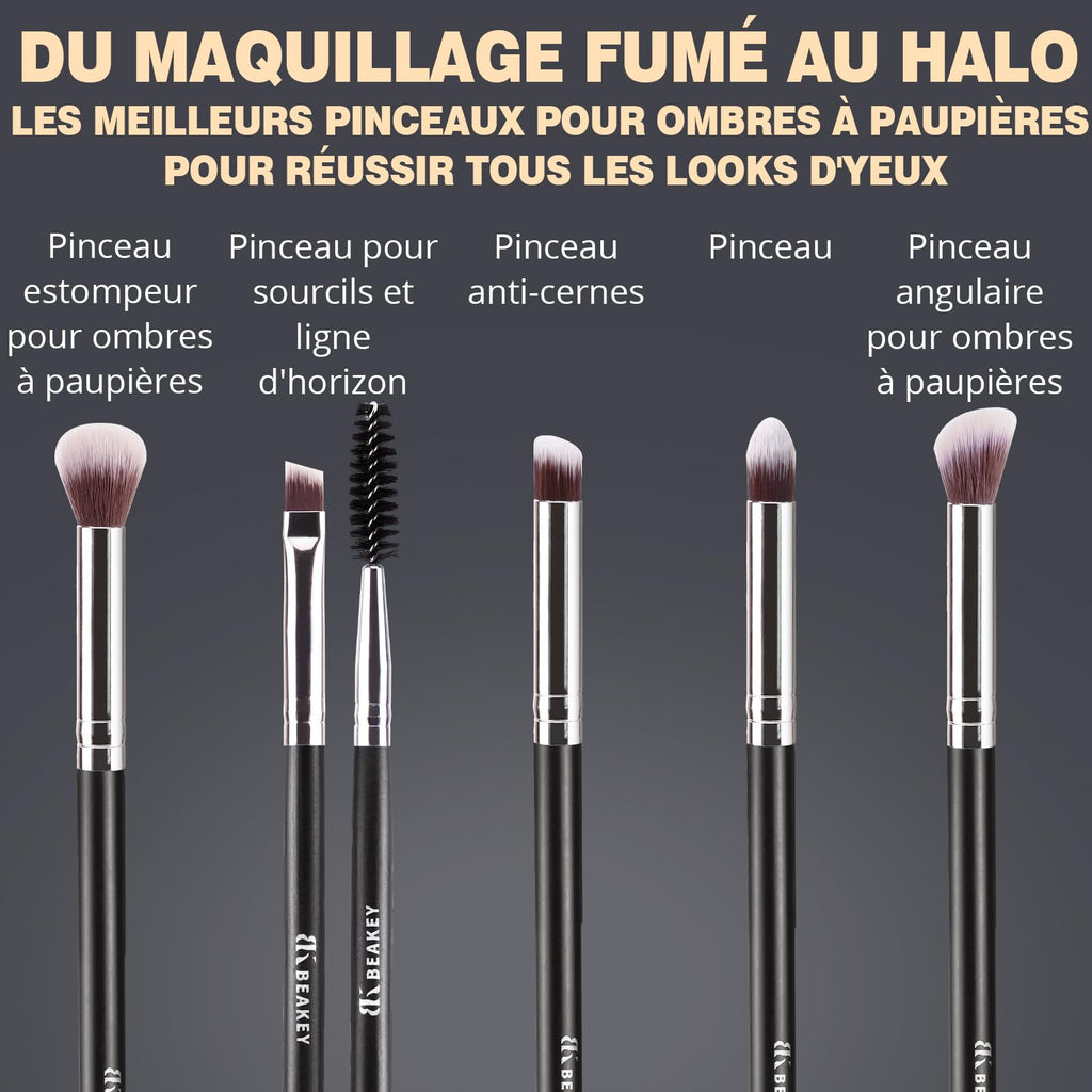 BEAKEY Pinceaux Maquillages Professionnel, Pinceau Maquillage Pour Fond de Teint Blush L'anti-cernes Fard à Paupières Poudre Libre, Avec Blender Eponge(10+2pcs, Noir/Argent) Skin Lab