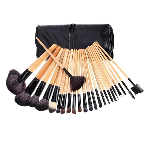24Pcs Professional Makeup Brush Leather Bag Gift Cosmetic Eyeshadow  NÉVORA