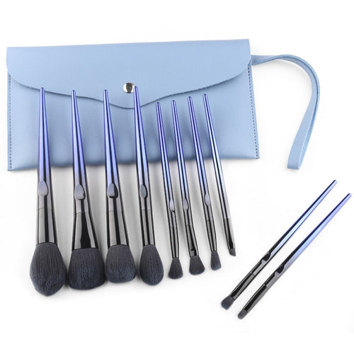 10 Pcs Makeup Brushes Navy Blue Premium Synthetic Hair Foundation  NÉVORA