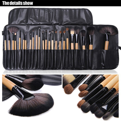 24Pcs Professional Makeup Brush Leather Bag Gift Cosmetic Eyeshadow  NÉVORA