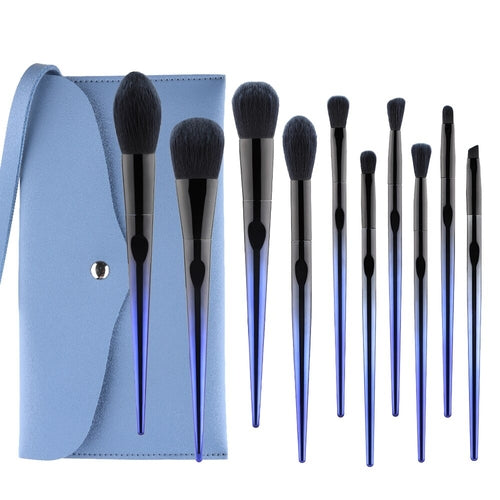 10 Pcs Makeup Brushes Navy Blue Premium Synthetic Hair Foundation  NÉVORA